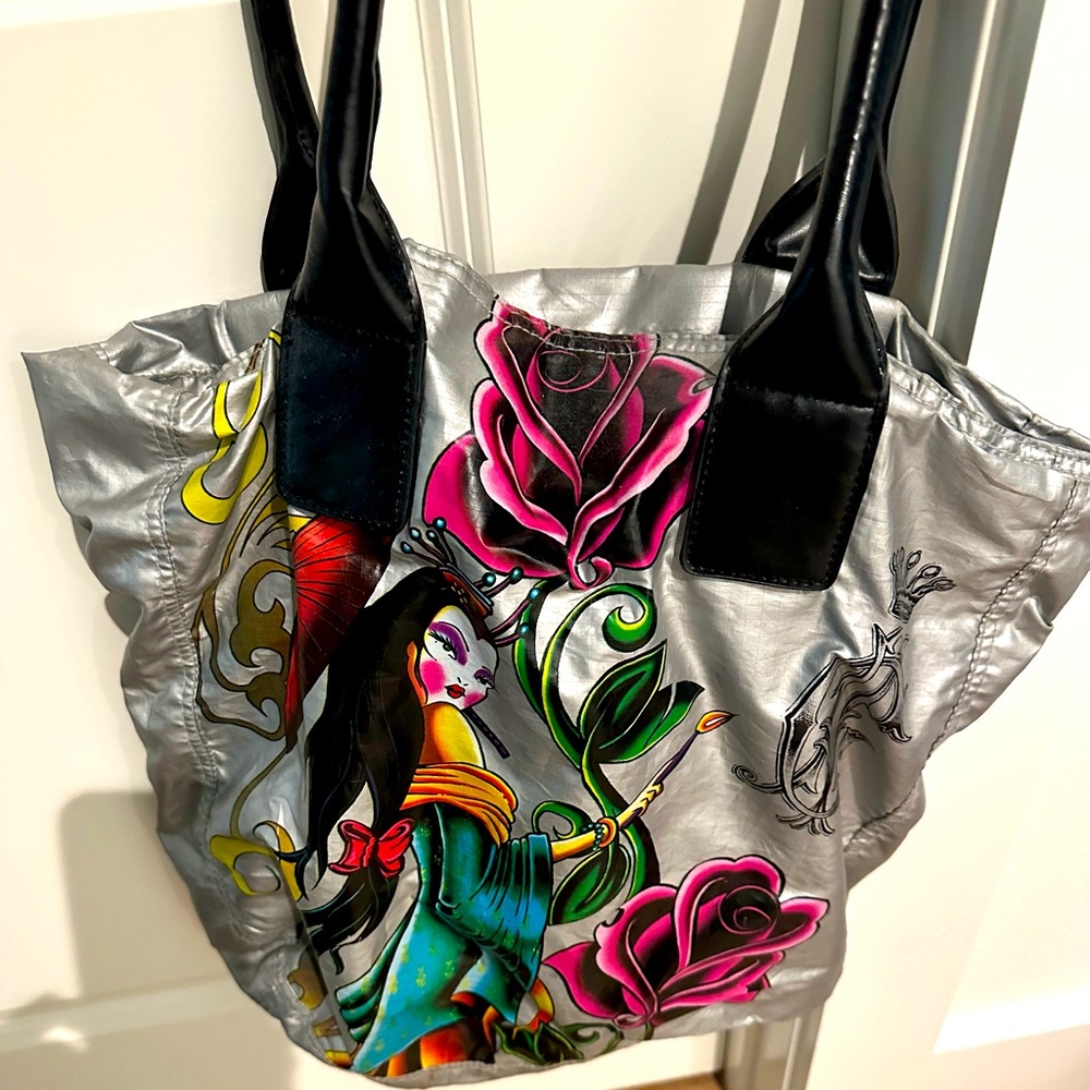 Vintage Christian Audigier Large Silver Tote Bag in Pristine condition!